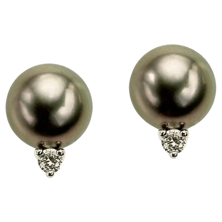 Tahitian Pearls and Diamonds Stud Earrings 14k For Sale at 1stDibs