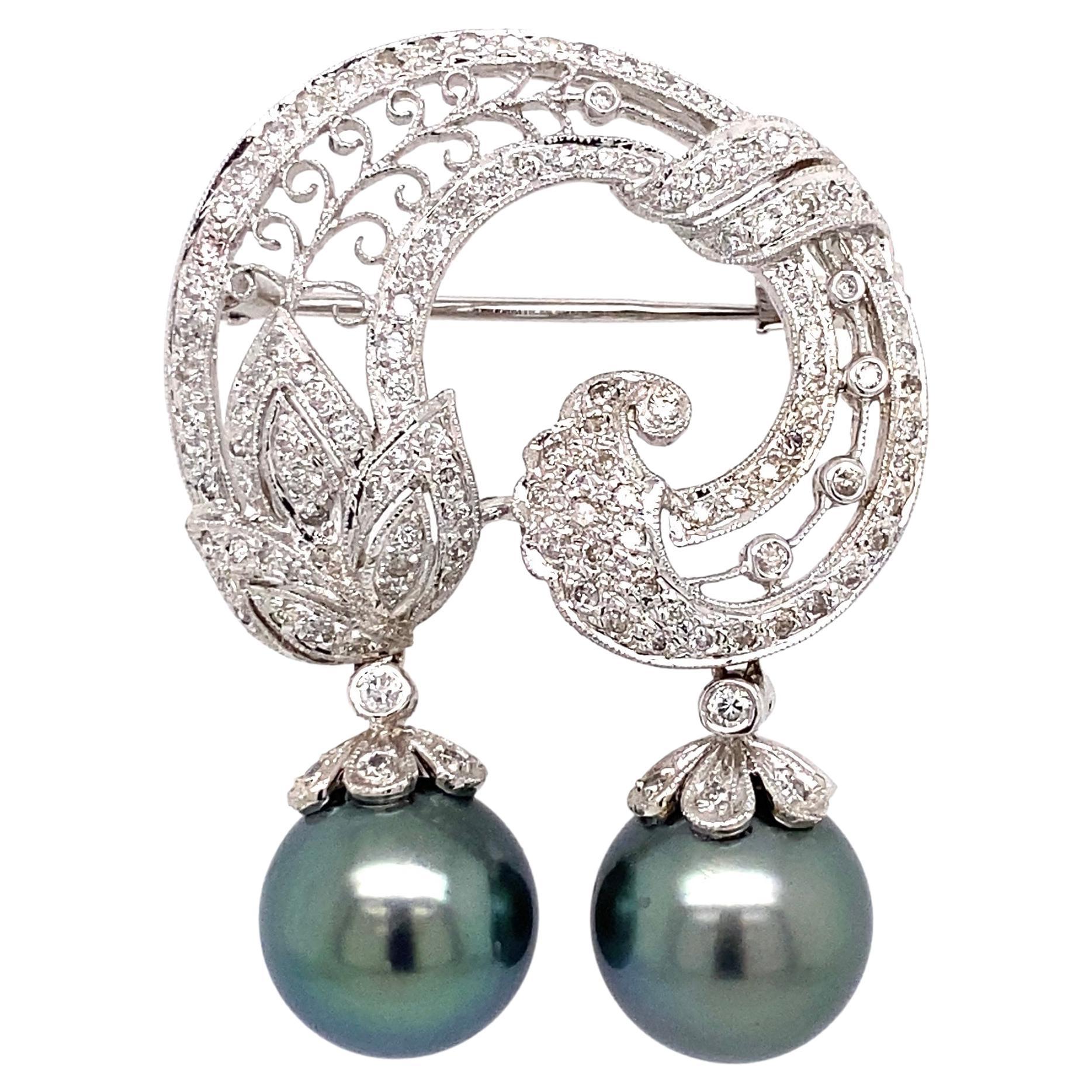 Tahiti-Perlen und Diamanten Gold Brosche Pin Fine Estate Jewelry