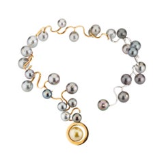 Tahitian Pearls and Diamonds 18 Karat Yellow and White Gold Statement Necklace