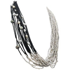 Tahitian Pearls Black Spinel Multi Strand Necklace 18 Karat Gold Clasp