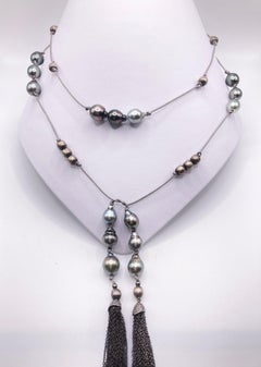 Tahitian Pearls Lariat and Diamond Tassels