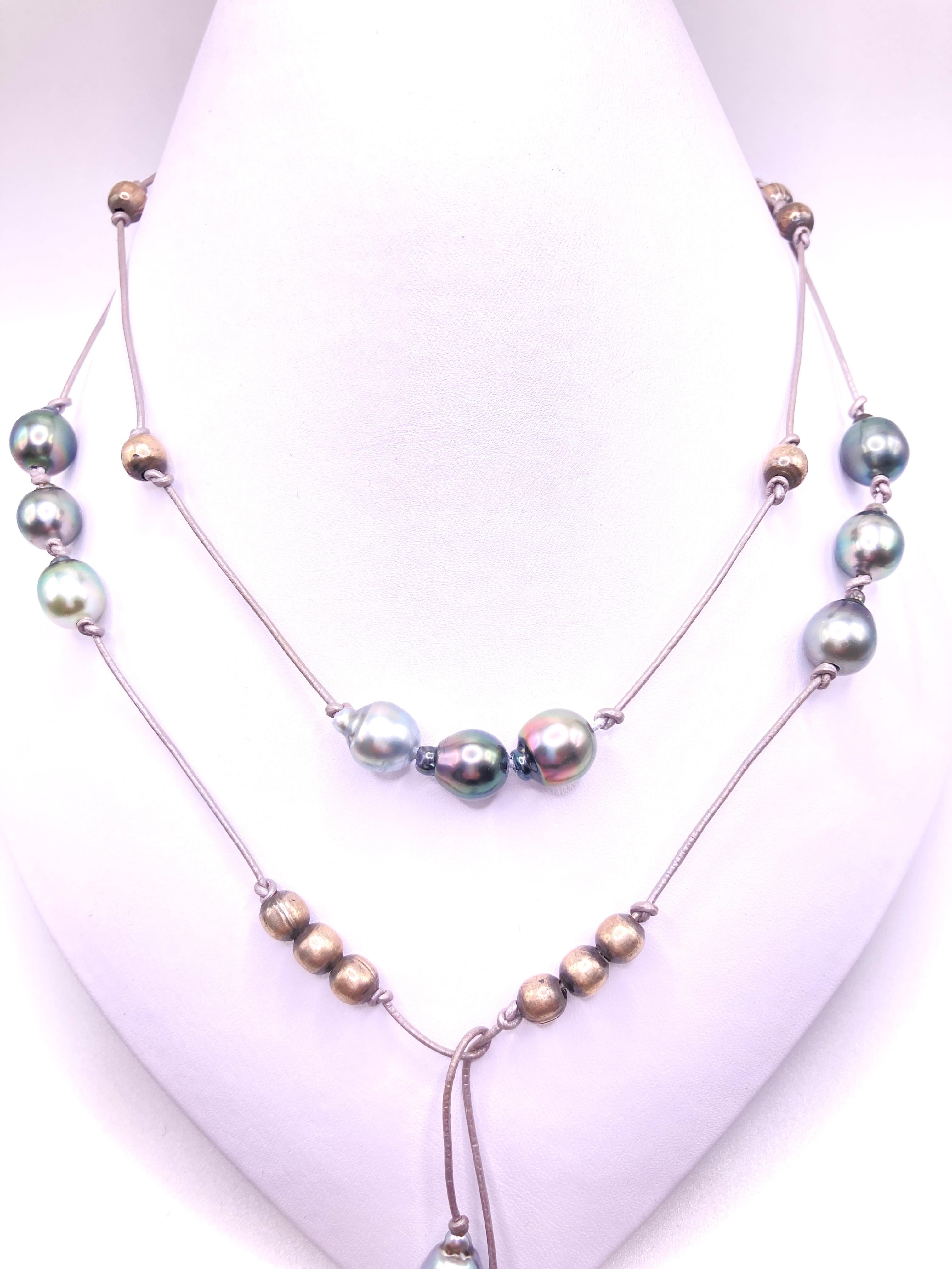 Bead Tahitian Pearls Lariat and Diamond Tassels For Sale