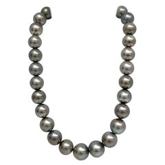 Tahitian Silver Gray Near-Round Pearl Necklace with Gold Clasp