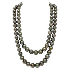 Tahitian Silver Green Near-Round Double-Strand Pearl Necklace with Gold