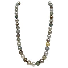 Tahitian Silver Multicolor Round/Near-Round Pearl Necklace with Gold