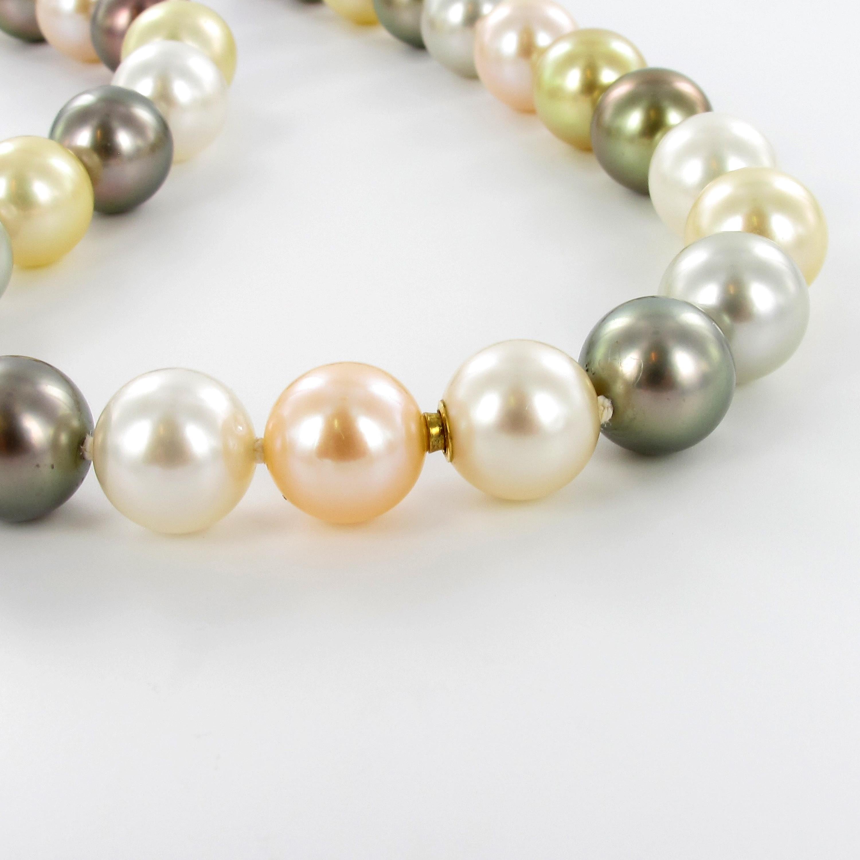 Modern Tahitian, South Sea, and Freshwater Cultured Pearl Necklace For Sale