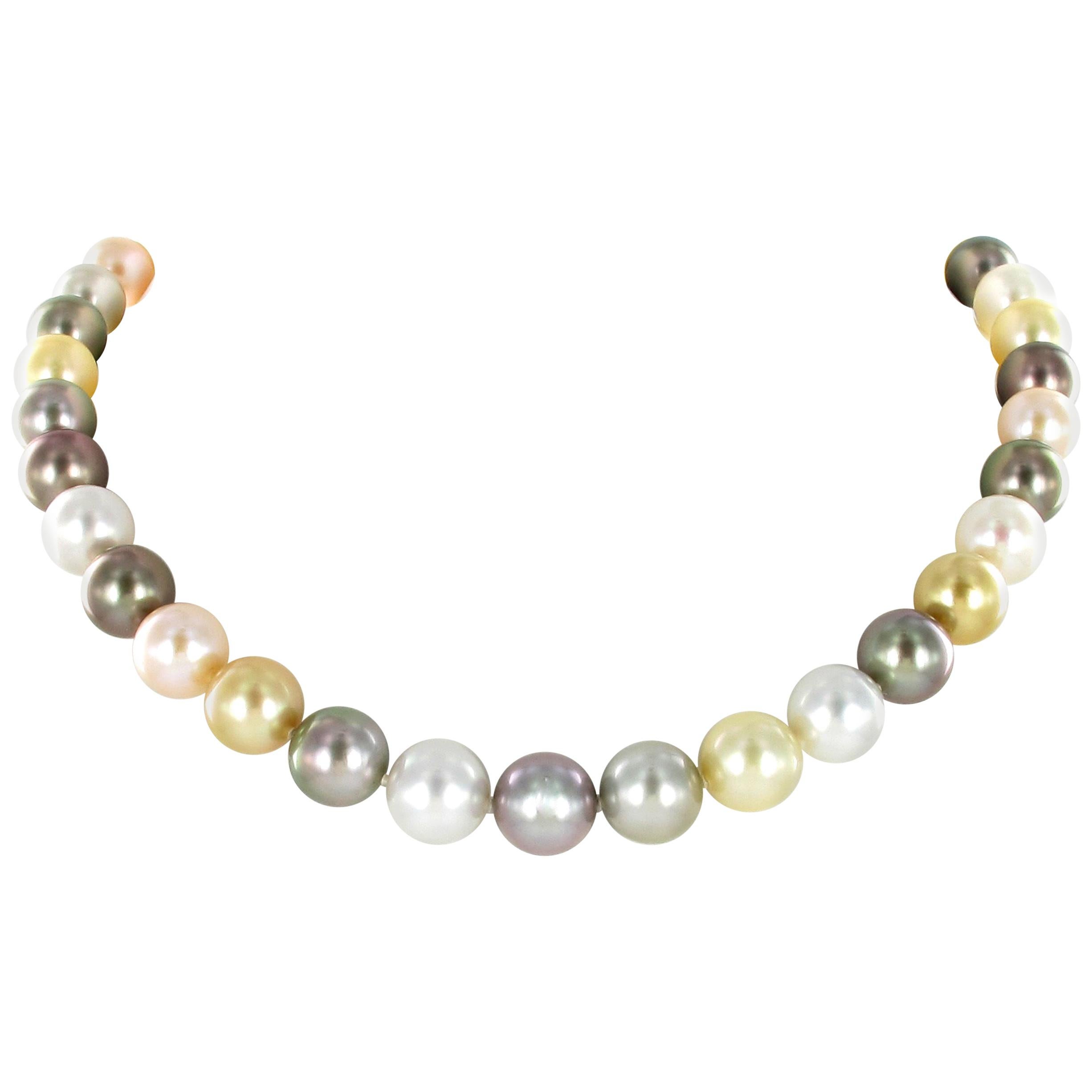 Tahitian, South Sea, and Freshwater Cultured Pearl Necklace For Sale