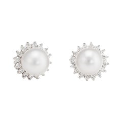 Tahitian South Sea Pearl Diamond Earrings Vintage 14k White Gold Jewelry