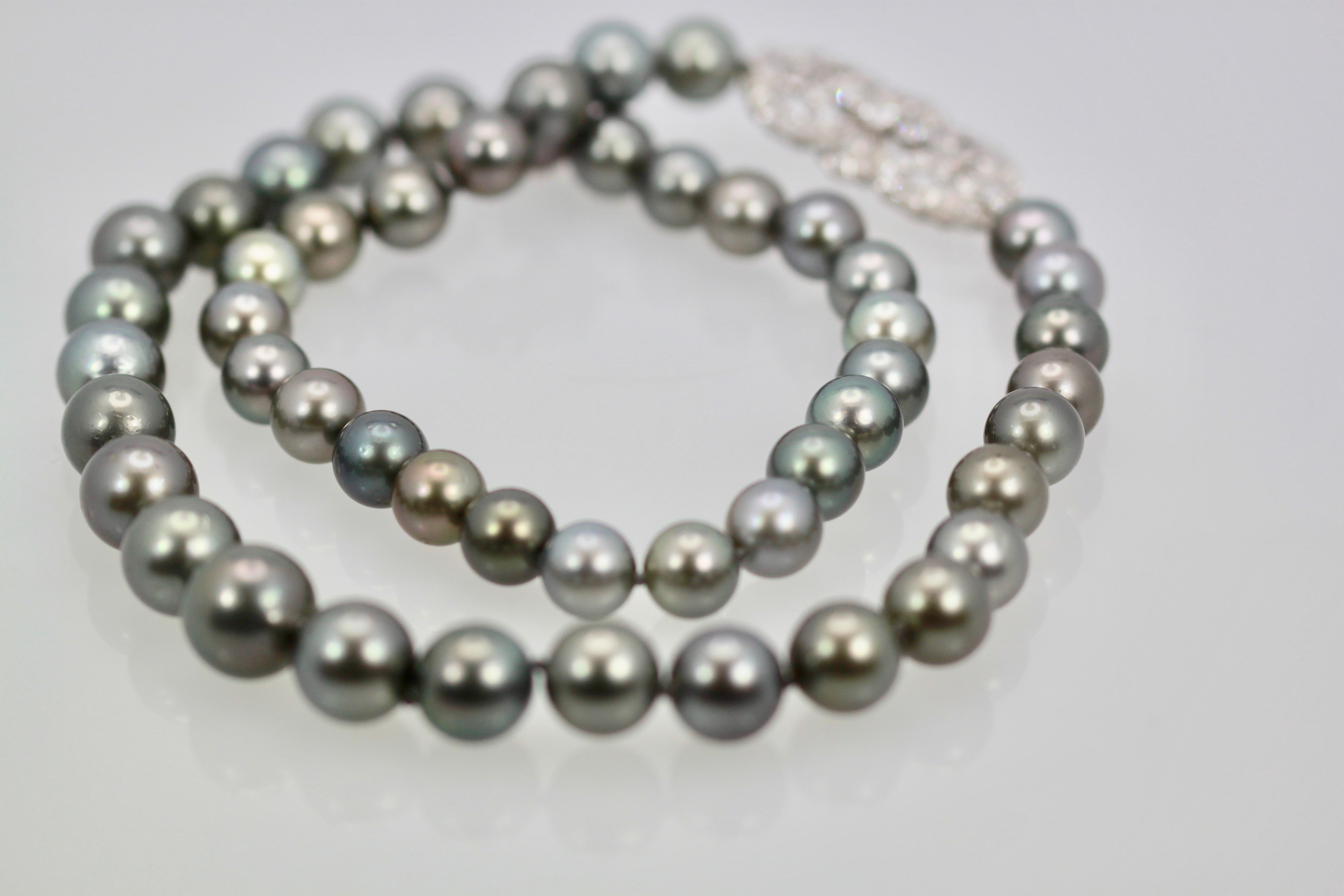 Women's or Men's Tahitian South Seas Black Pearl Necklace with Diamond Deco Plaque