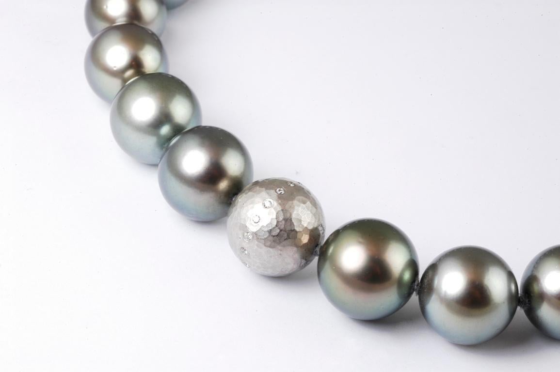 Round Cut Tahitian Southsea Grey Pearls with Handmade Platinum diamond set Ball