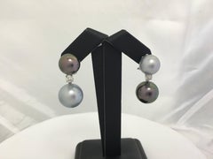 Tahitian Two-Tone Pearl Diamond Drop Earrings 0.60 Carat 18 Karat White Gold