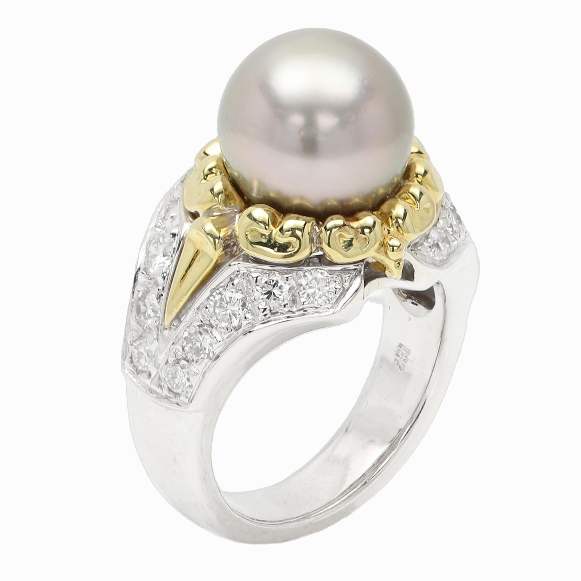 Tahiti Vintage Perlenring und Diamanten 18 Karat Gold Tahiti-Perlenring im Angebot 9