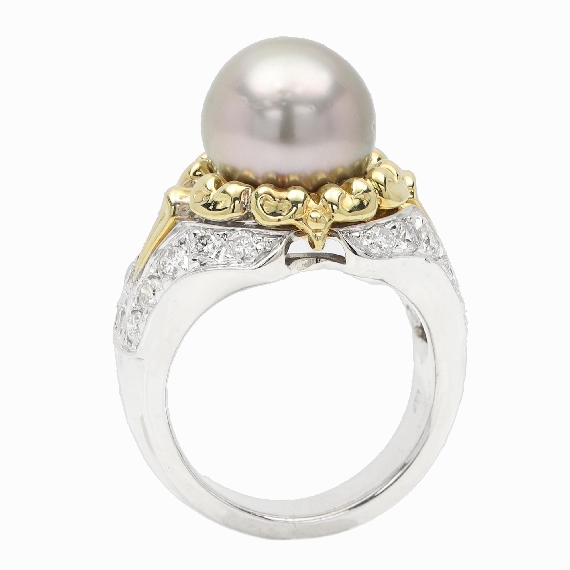 Tahiti Vintage Perlenring und Diamanten 18 Karat Gold Tahiti-Perlenring im Angebot 10