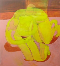 Embracing Yellow Nudes - bright colors, semiabstract painting by Tahnee Lonsdale