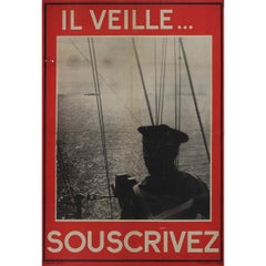 1940 Il Veille... Souscrivez Original French WWII Poster by Tahon