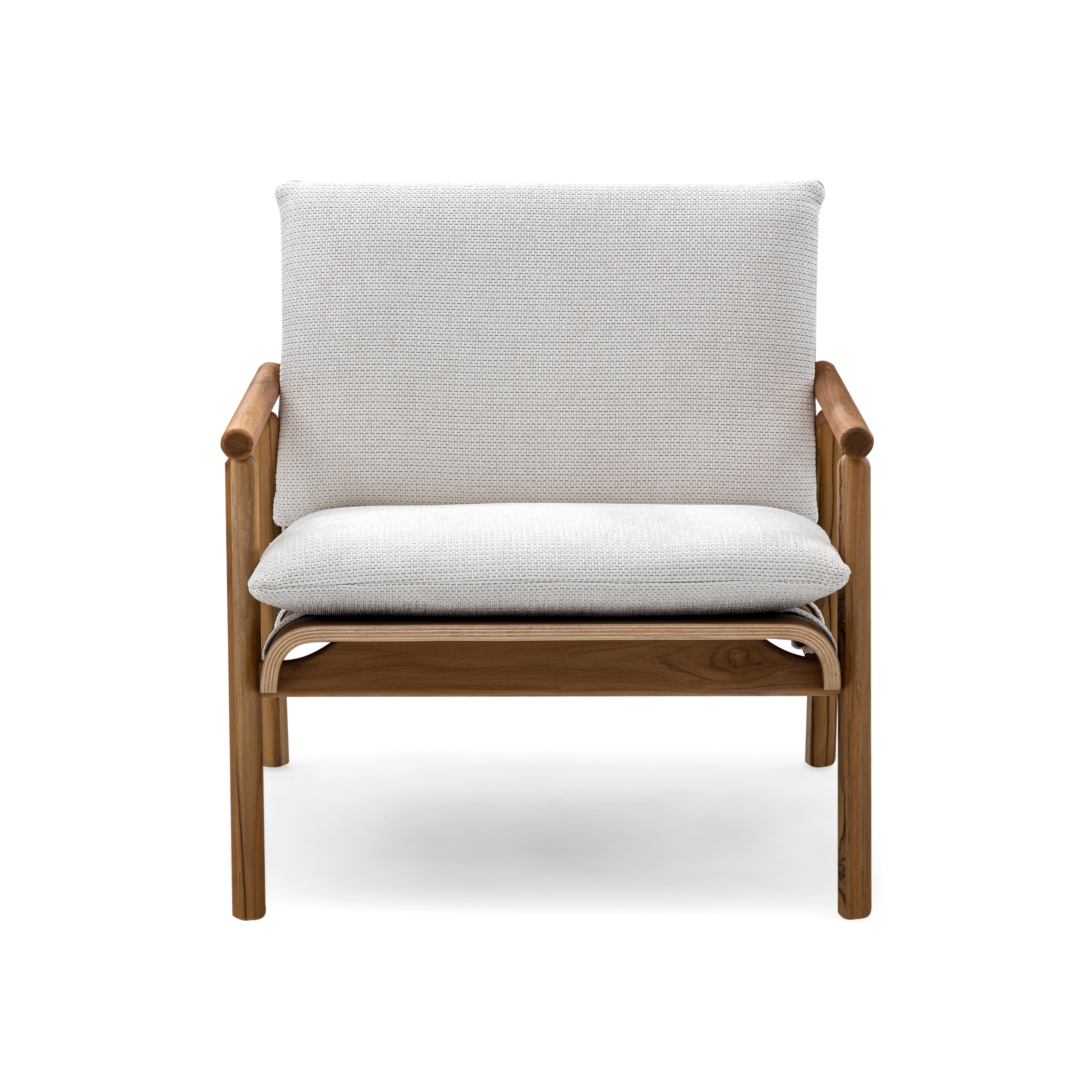 Teak Sedia da salotto in legno di teak con cuscino in tessuto bianco sporco, Collection'S in vendita