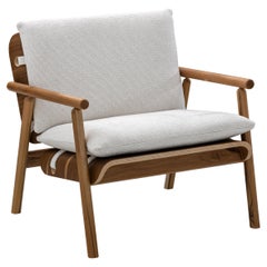 Tai Armchair in Teak Wood Finish with Off-White Fabric Cushions
