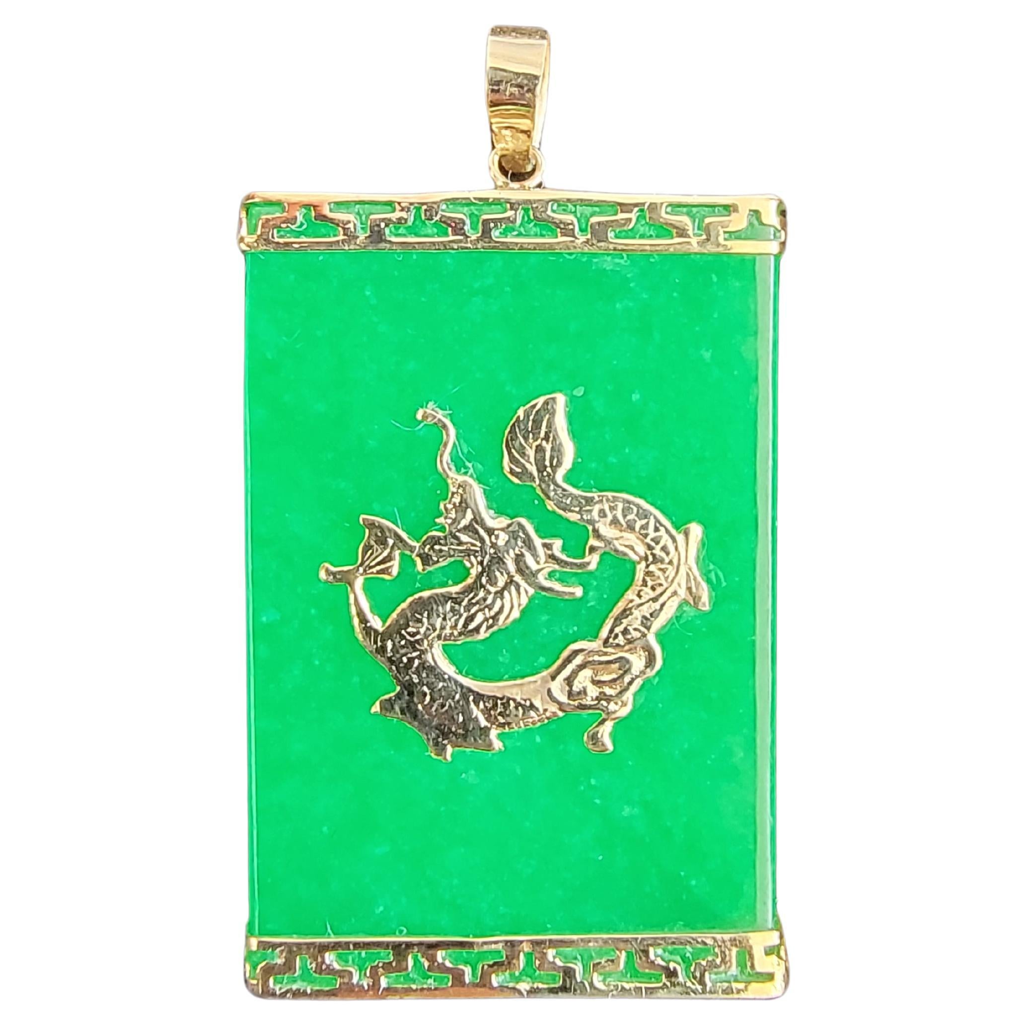 Tai Locket Jade Dragon Pendant with 14K Yellow Gold For Sale