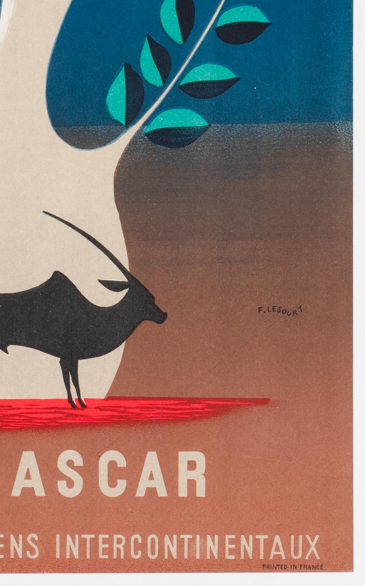 Lin Affiche publicitaire TAI Madagascar c1950s Africa Airline Travel, Lesourt en vente