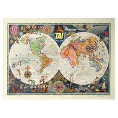 TAI Original Airline Travel Map 1950’s, Bayle
