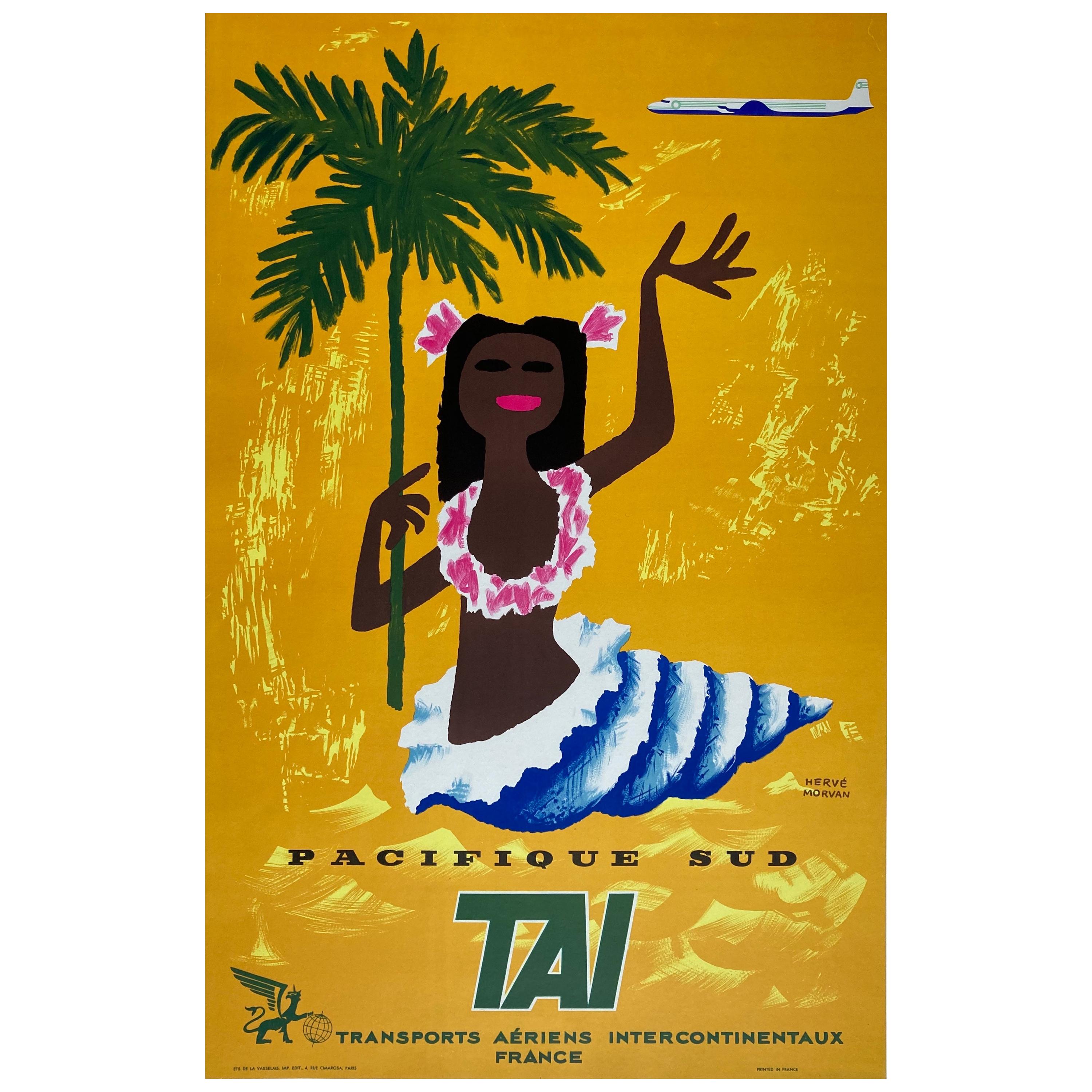 TAI Pacifique Sud/South Pacific 1958 Travel Poster, Morvan