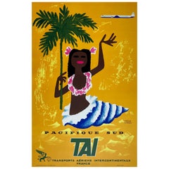 Vintage TAI Pacifique Sud/South Pacific 1958 Travel Poster, Morvan