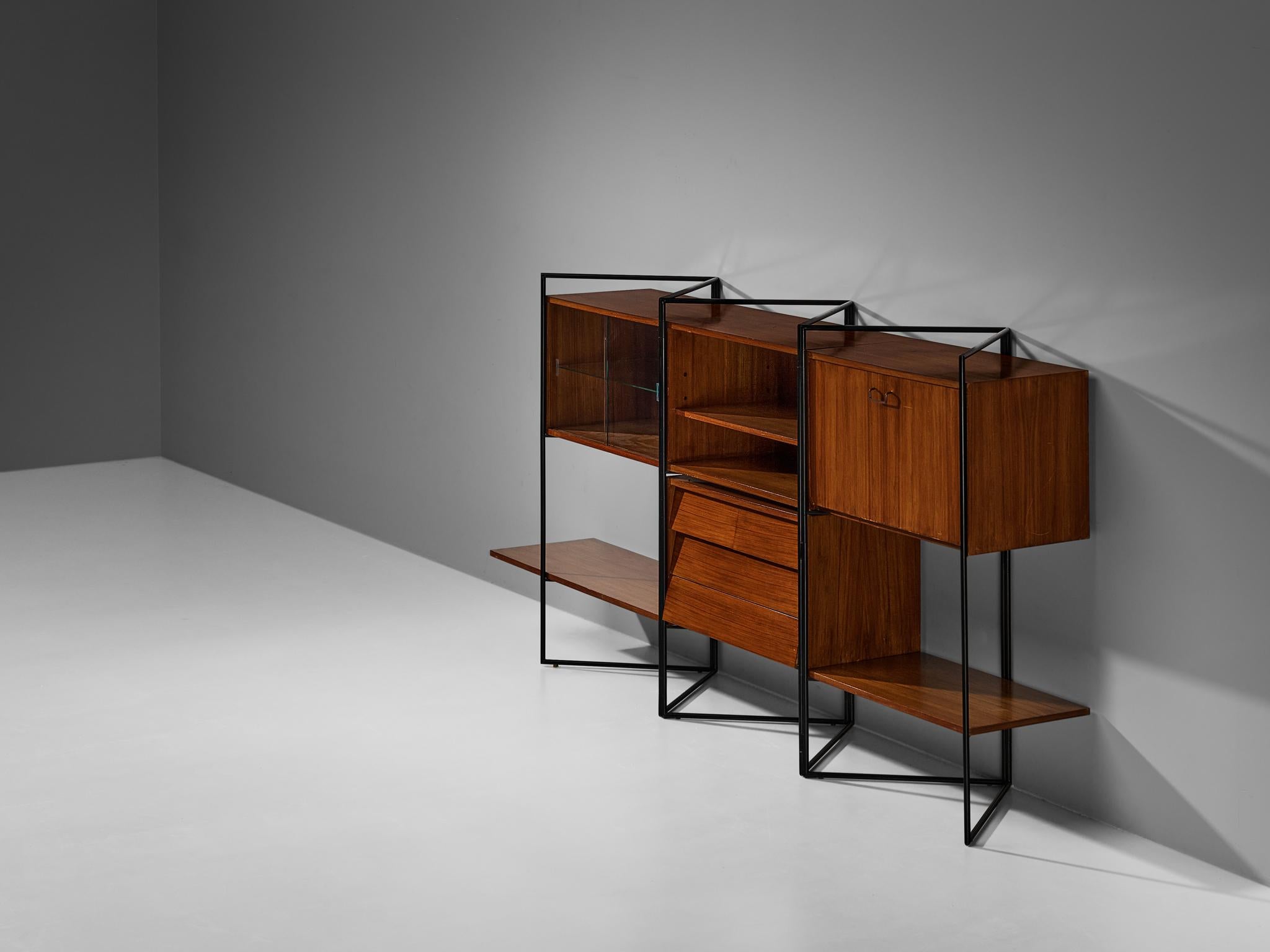 Taichiro Nakay (Nakai) for La Permanente Mobili, bookcase, lacquered iron, teak, glass, brass, maple, ca. 1955

Taichiro Nakai is an incredibly talented Japanese designer who is mostly known for his participation at the Selettiva del Mobili
