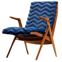 Taichiro Nakai Reupholstered Blue Armchair in Cherry