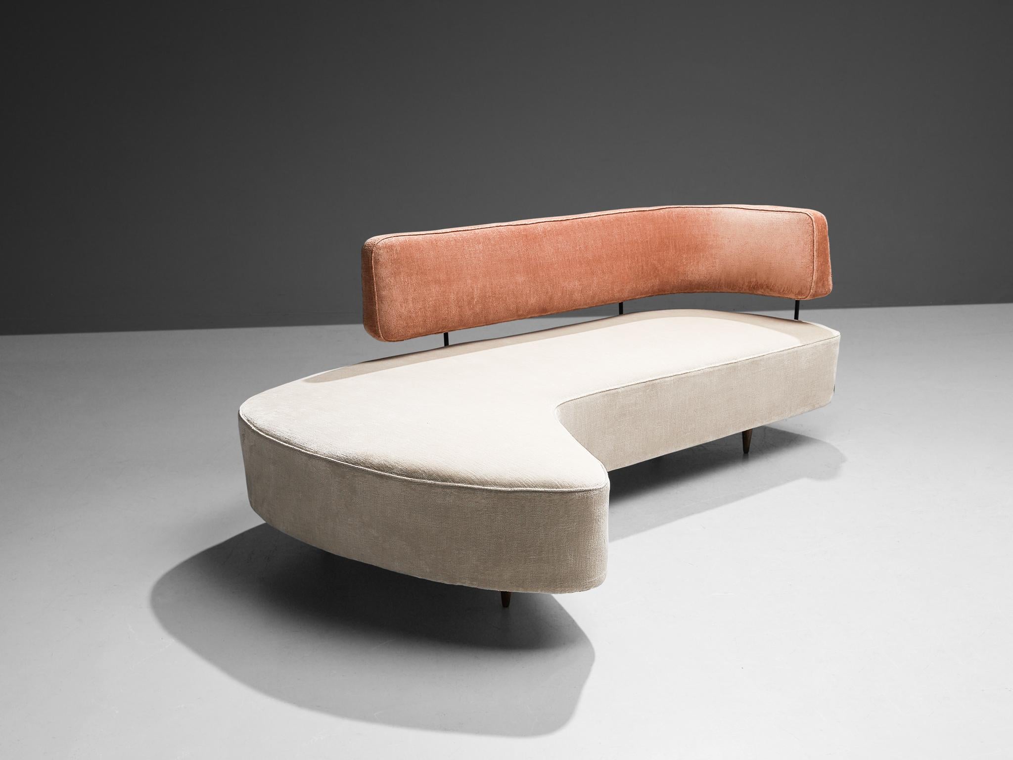 Taichiro Nakay (Nakai) for La Permanente Mobili, sofa, wood, painted metal, fabric, Italy, 1955. 

Rare free-form sofa designed by Japanese designer Taichiro Nakay and presented at the Selettiva del Mobili competition in Cantù. In his designs, Nakay