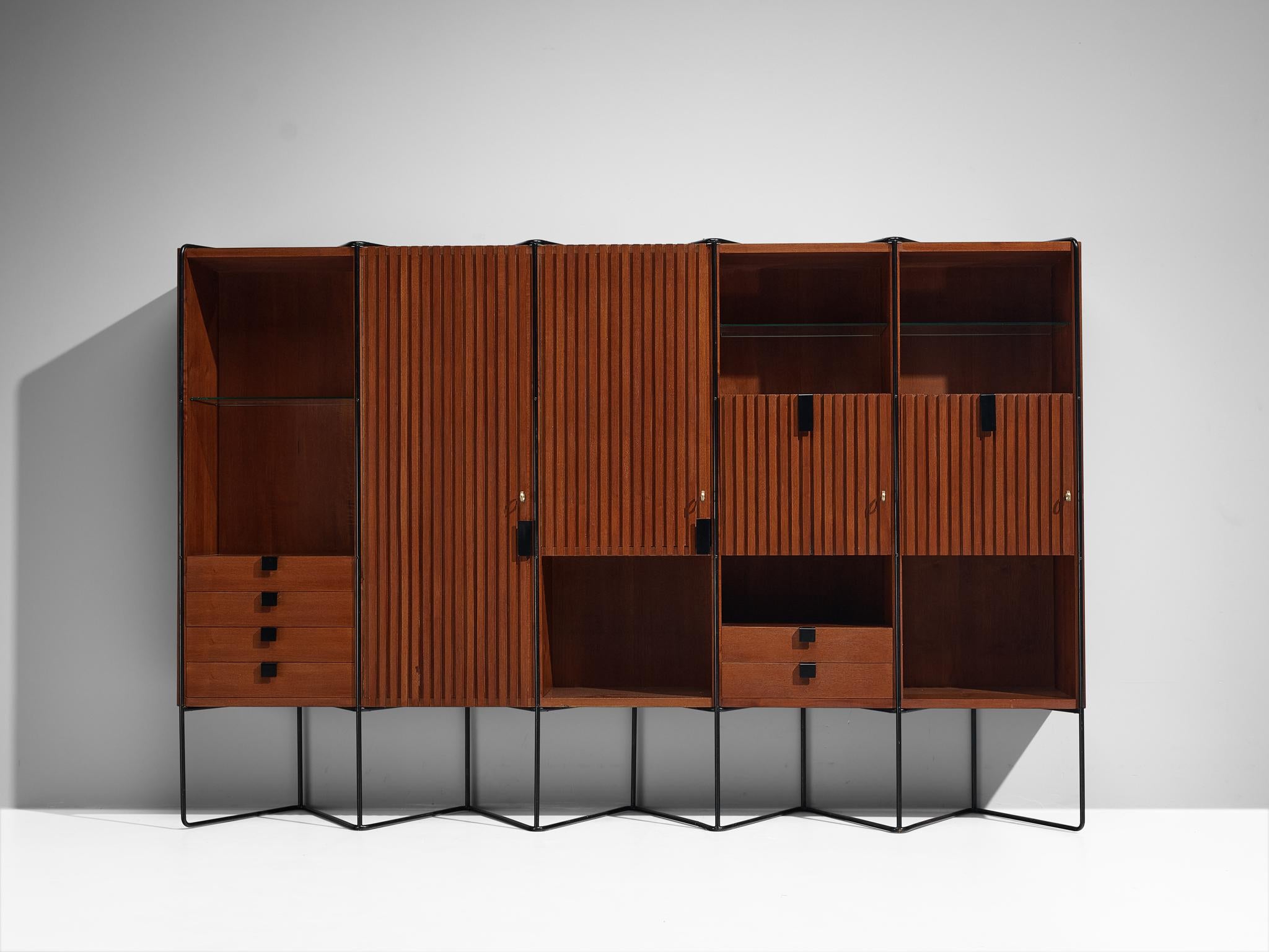 Taichiro Nakay (Nakai) for La Permanente Mobili, wall cabinet, teak, coated steel, brass, glass, Italy, circa 1955 

Taichiro Nakay is an incredibly talented Japanese designer who is mostly known for his participation at the Selettiva del Mobili