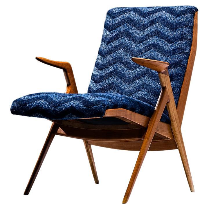 Taichiro Nakay Reupholstered Blue Armchair in Cherry