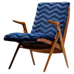 Taichiro Nakay Reupholstered Blue Armchair in Cherry