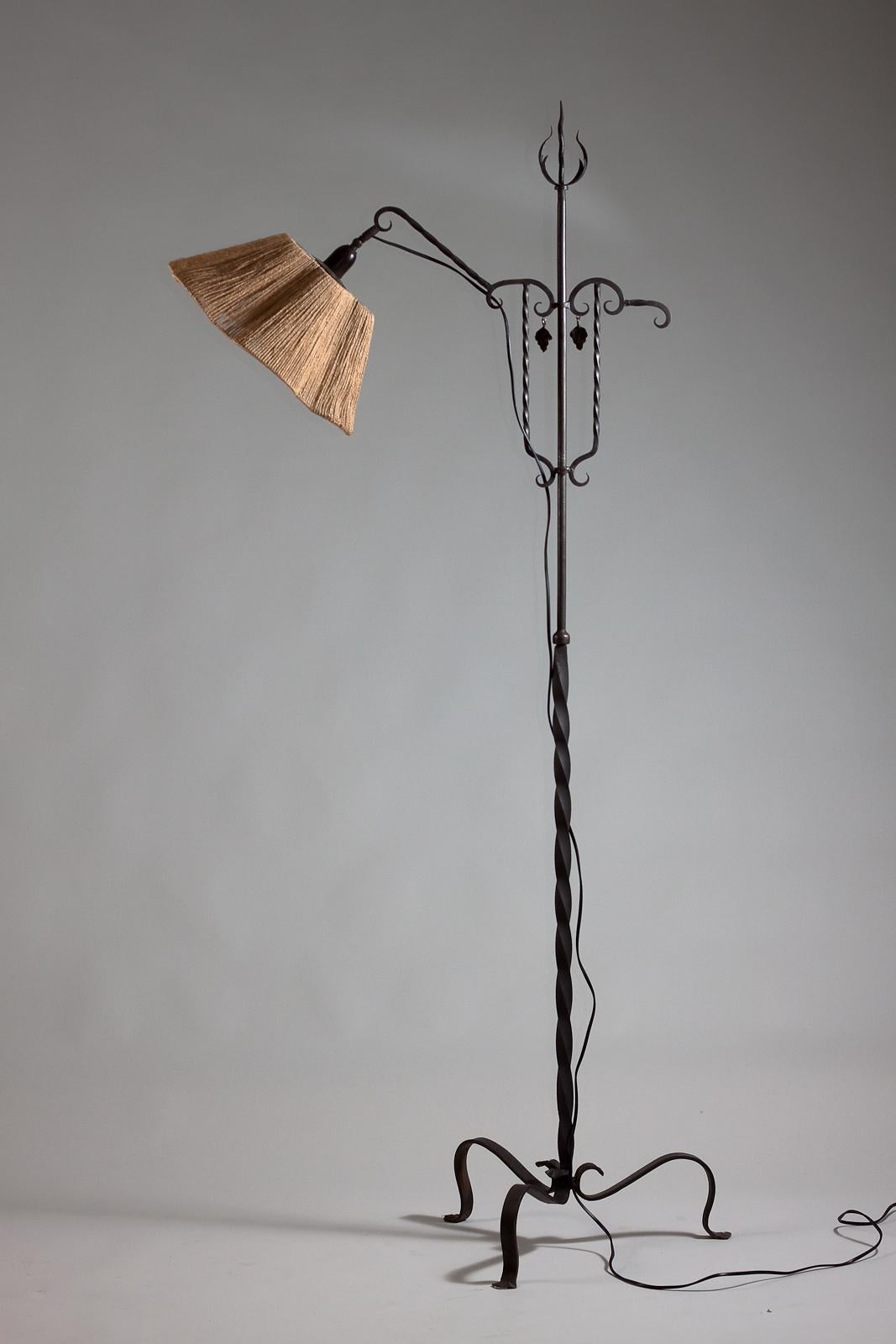 Metal Taidetakomo Antti Hakkarainen, Finnish 1930s Wrought Iron Floor Lamp For Sale