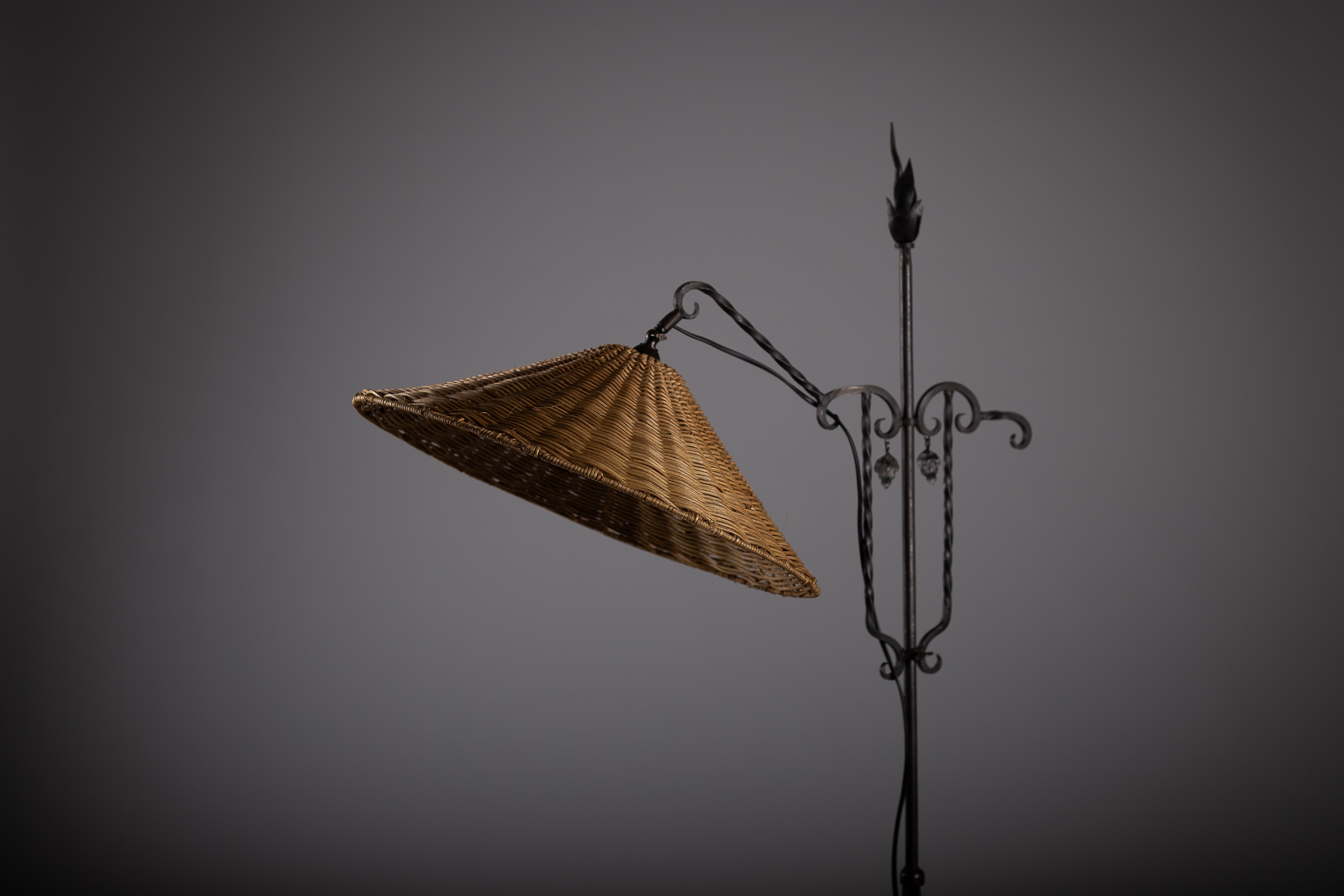 Metal Taidetakomo Antti Hakkarainen, Finnish 1930s Wrought Iron Floor Lamp For Sale