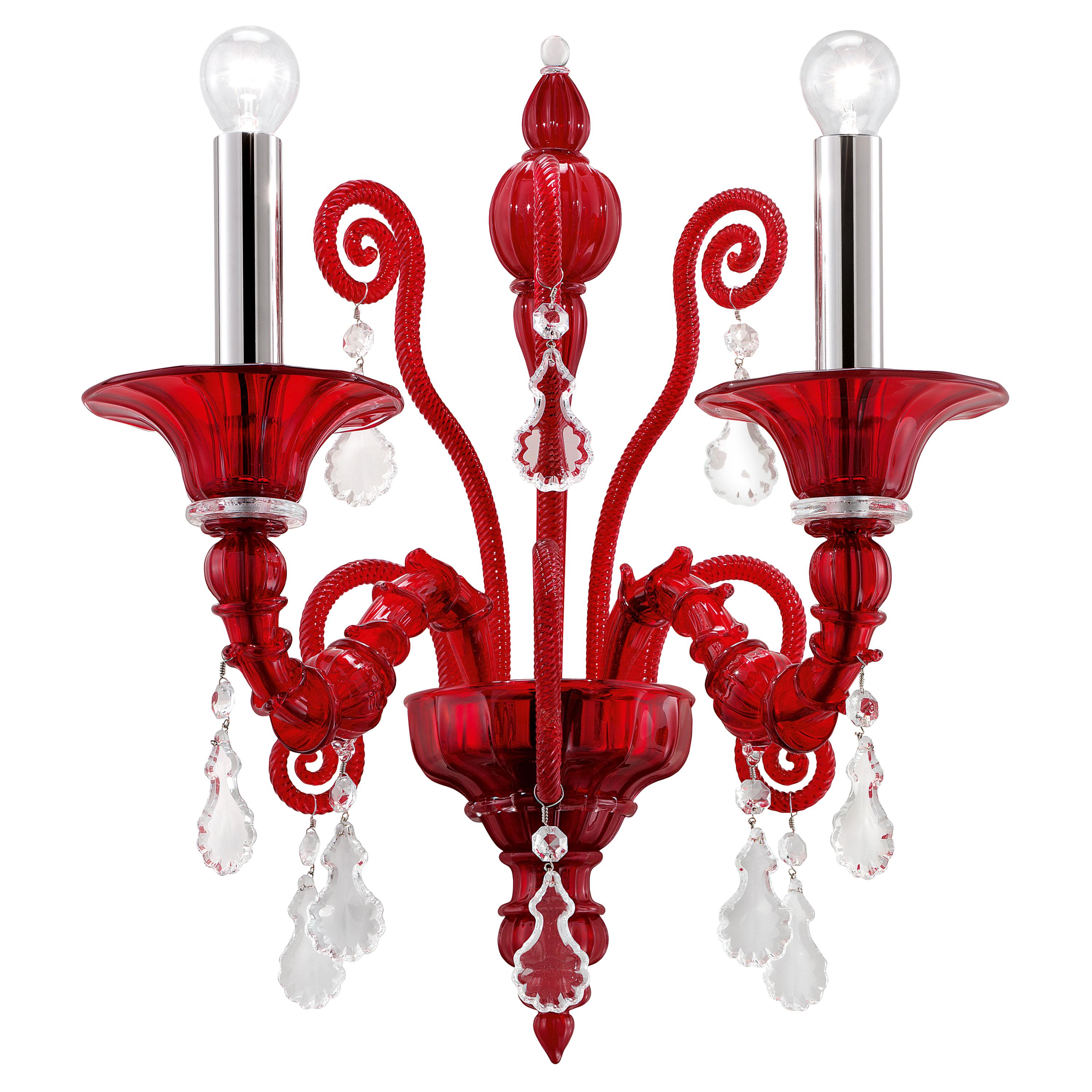 Red (Red_RR) Taif 5350 02 Wall Sconce in Glass with Chrome, by Barovier&Toso