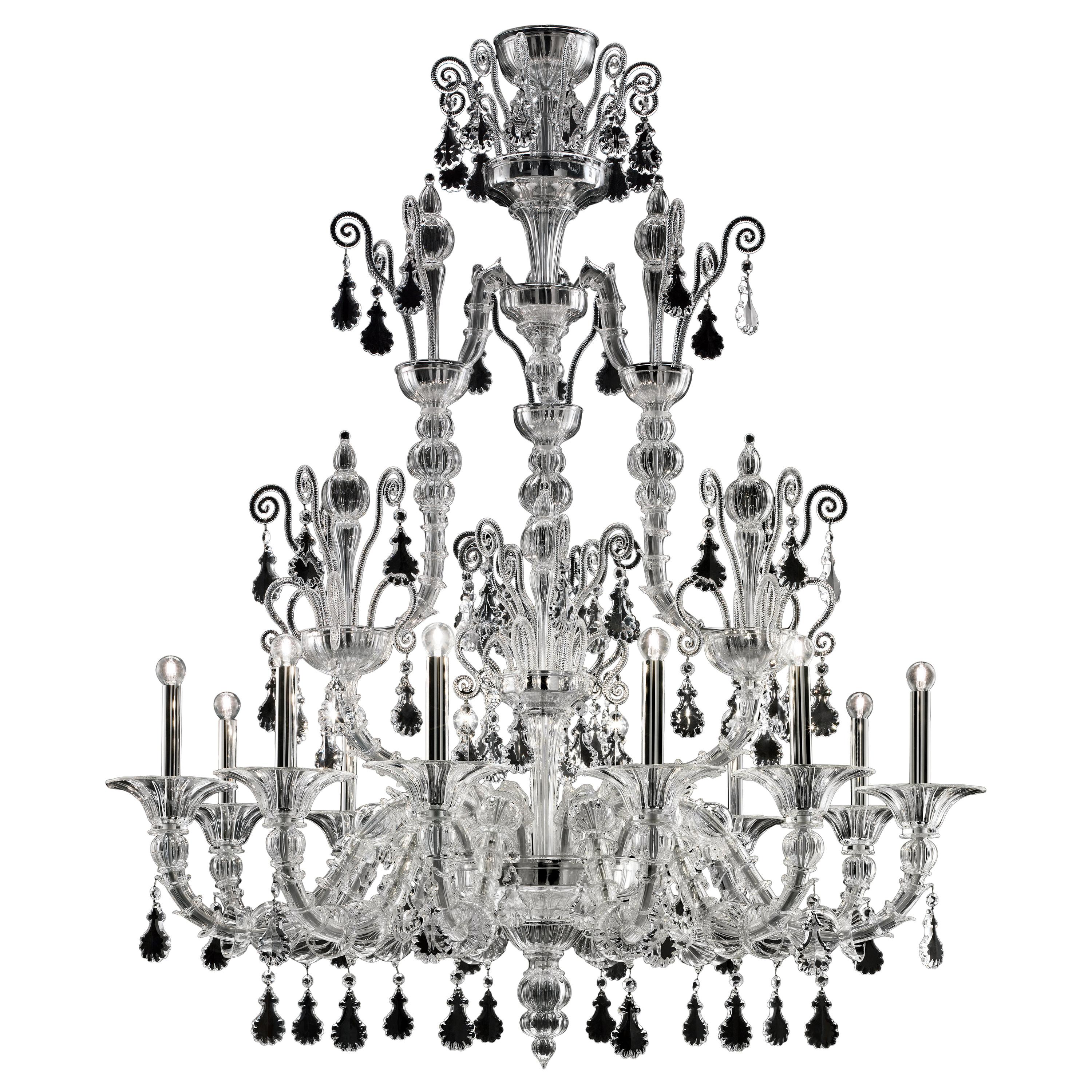 Clear (Crystal_CC) Taif 5350 12 Chandelier in Glass with Chrome, by Barovier&Toso