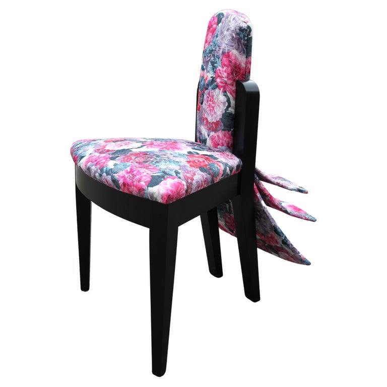 "Tail Feathers" Pink and Black Floral Accent Chair For Sale