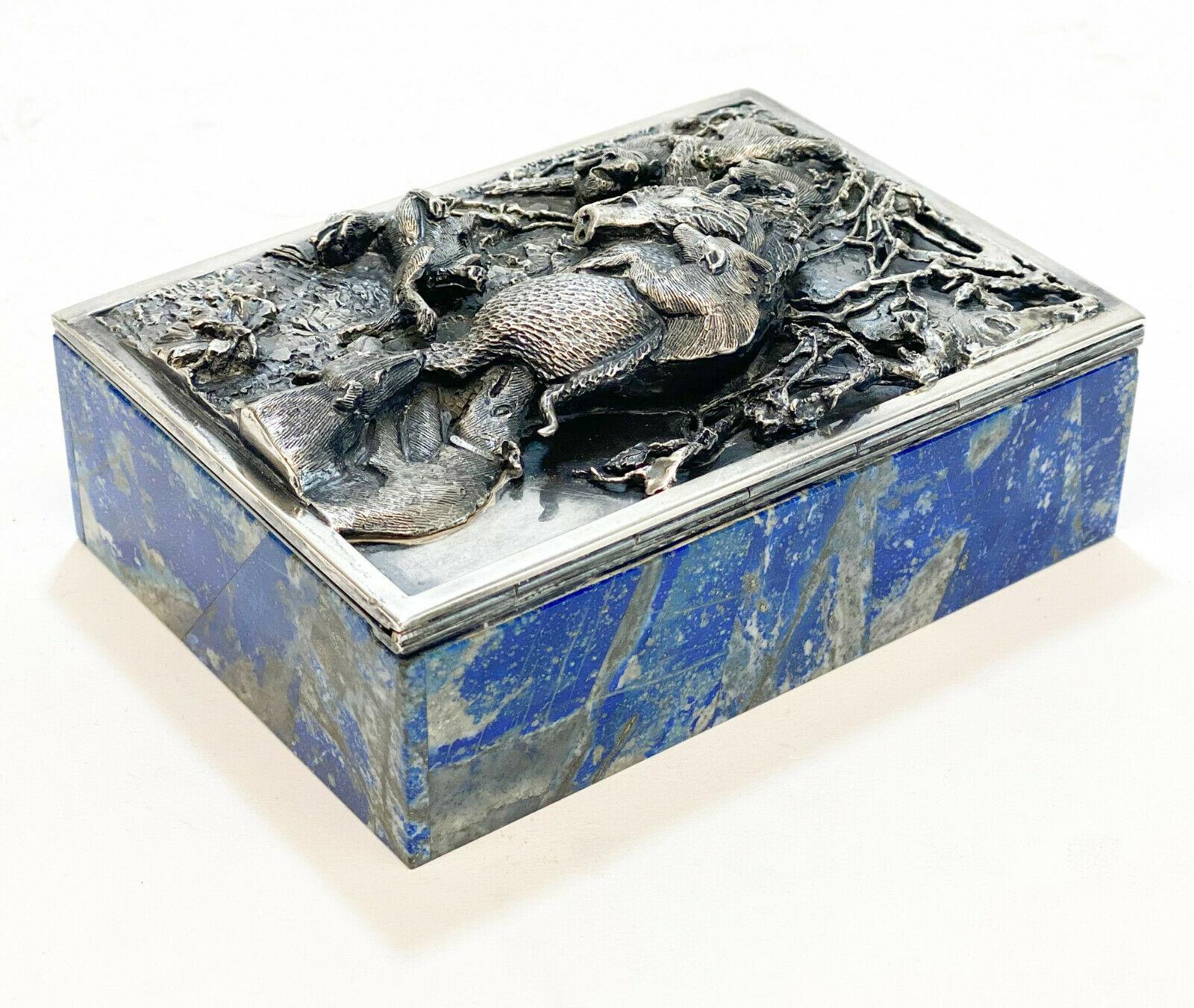 Late 20th Century Taillan Adriano for Dunhill Silver Lapis Lazuli and White Quartz Cigarette Box For Sale