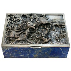 Taillan Adriano for Dunhill Silver Lapis Lazuli and White Quartz Cigarette Box