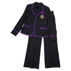 Ralph Lauren pinstripe pantsuit y2k black with purple piping