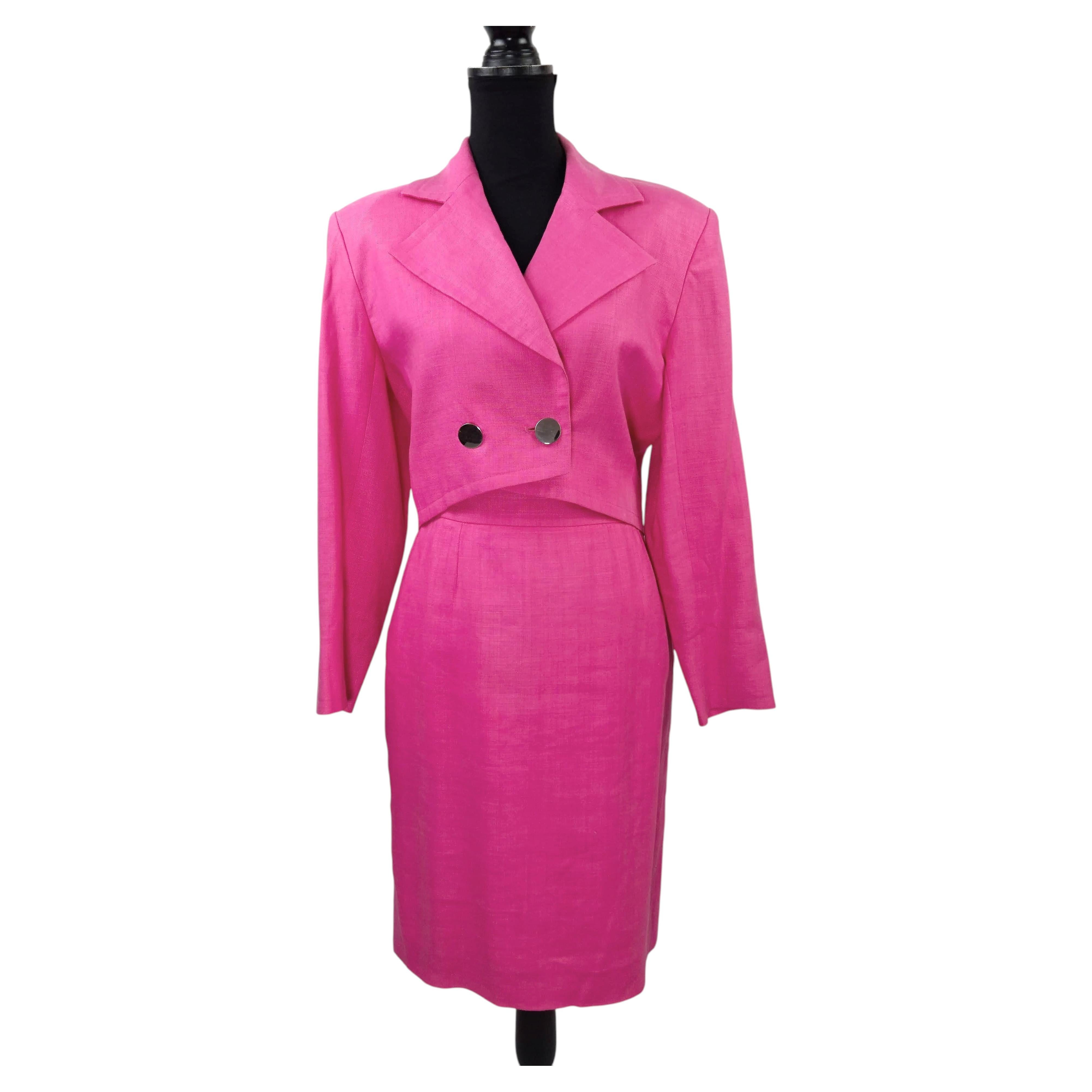 Yves Saint Laurent pink linen suit, "Variarion" S/S 1986 For Sale