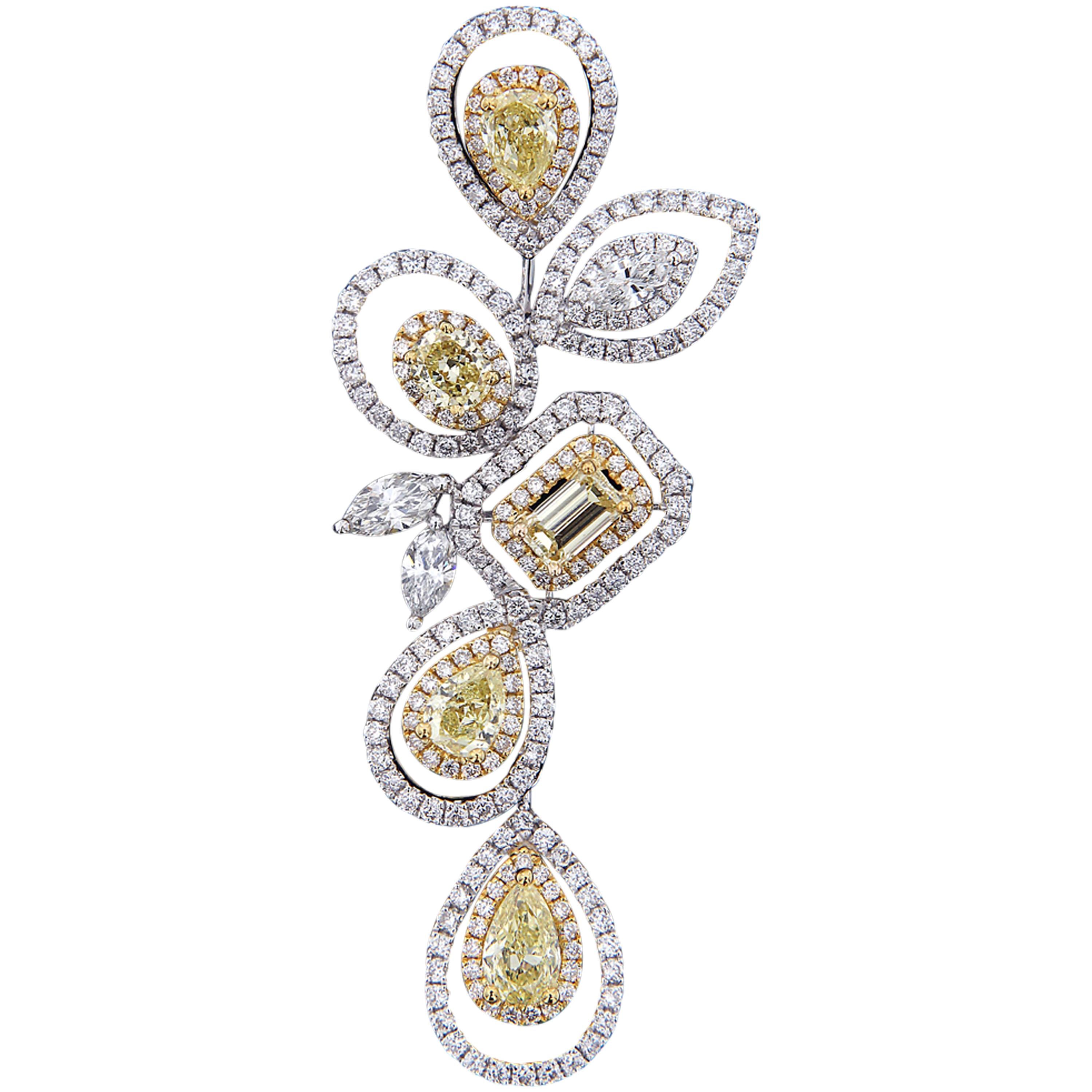 Tailor Made 18 Karat White and Yellow Gold, and Diamond Earring and Pendant Set For Sale