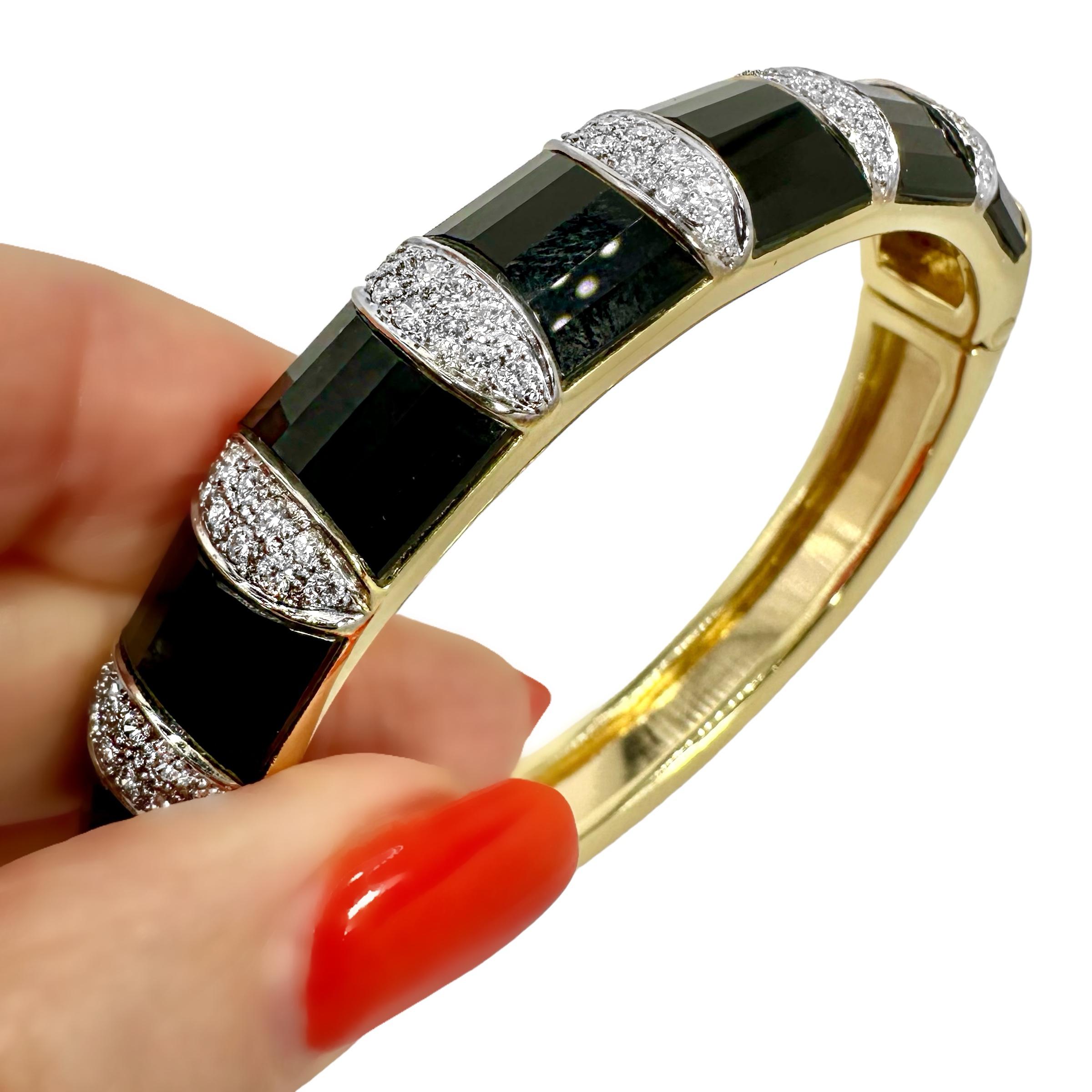 Tailored 18K Gold, Onyx and Diamond Bracelet by La Triomphe 7
