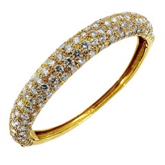 Tailored 18K Yellow Gold Bombe' Bracelet with Pave' Set Diamonds .30 inch Wide