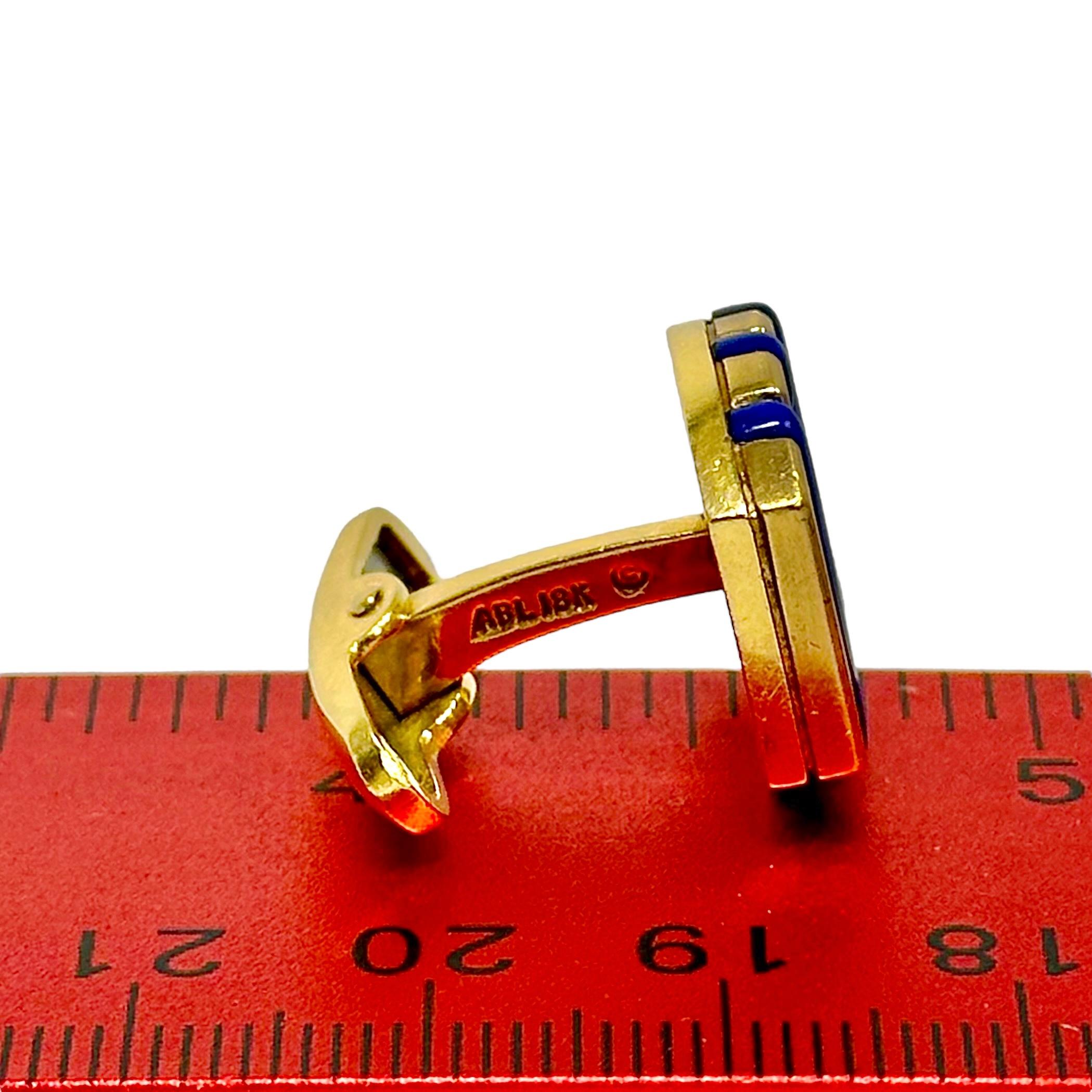 Men's Tailored 18K Yellow Gold Cufflinks With Lapis Lazuli Stripes by A.B.L. For Sale