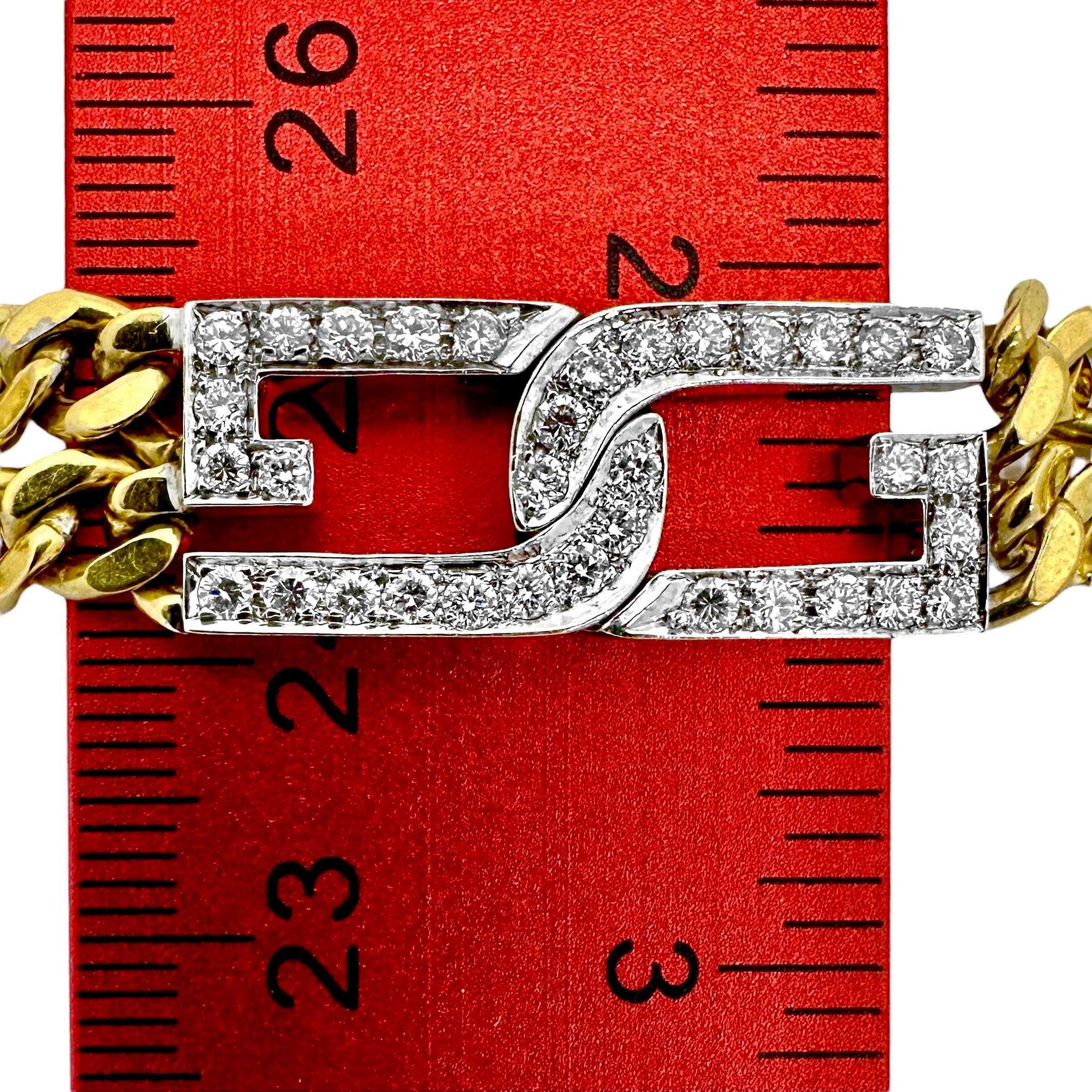 Choker à double rangée de maillons cubains en or jaune 18 carats avec station centrale en diamants Bon état - En vente à Palm Beach, FL