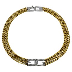 Girocollo sartoriale in oro giallo 18 carati a doppia fila di maglie cubane con diamante centrale