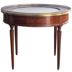 Tailored French Louis XVI Style Mahogany Bouillotte Table with Inset Marble Top