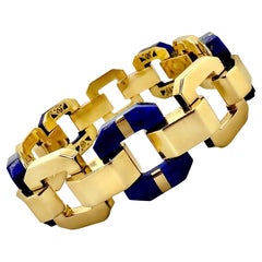 Tailored Geometric Link 18K Yellow Gold and Lapis-Lazuli Bracelet