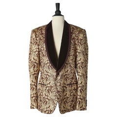 Used Tailored gold damask tuxedo jacket with burgundy velvet collar Dolce & Gabbana 